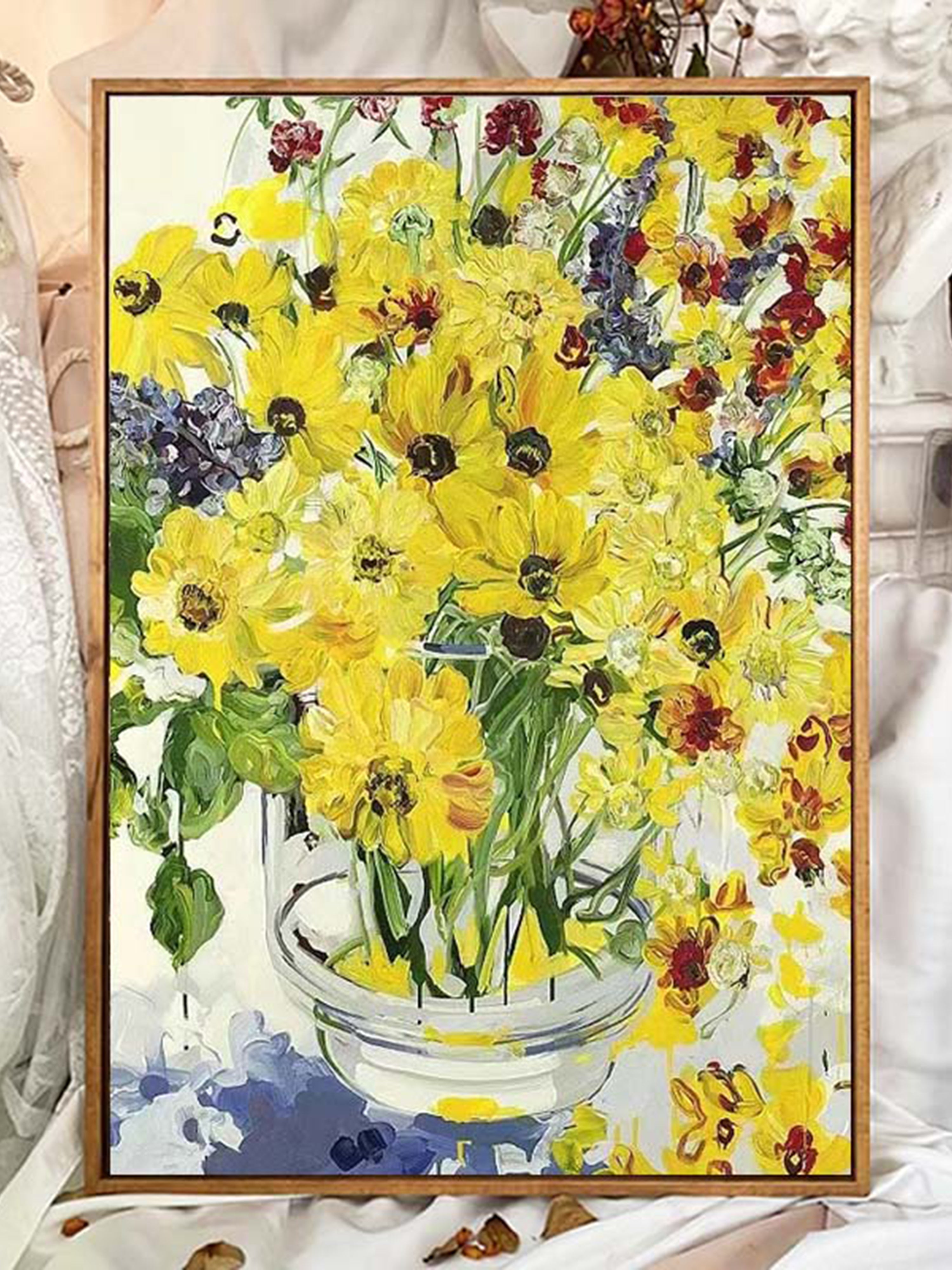 Hand Painted Oil Floral Yellow Plant newest Custom Framed Art